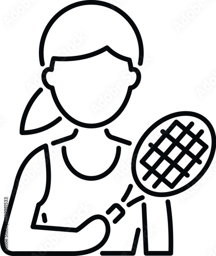 Woman playing tennis with a racket, depicted in a simple line art style
