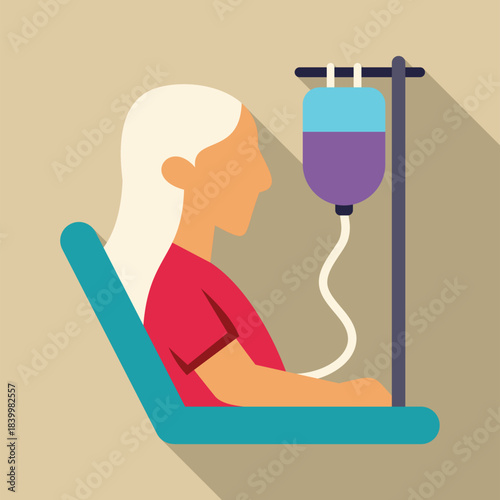 Patient sitting in a chair receiving intravenous infusion from an iv drip