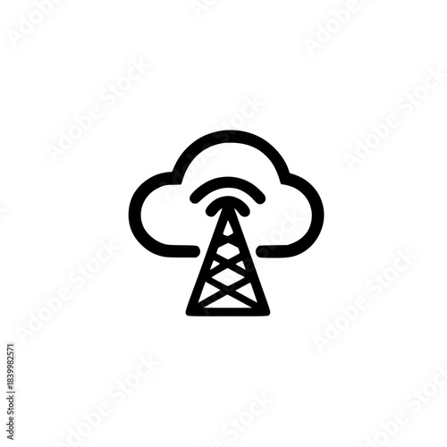 Vector illustration of cloud and signal tower icon combination for wireless technology and online services