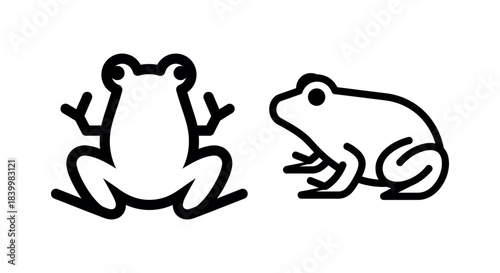 Cute Frog Illustrations A Pair of Stylized Amphibians in Black and White for Design
