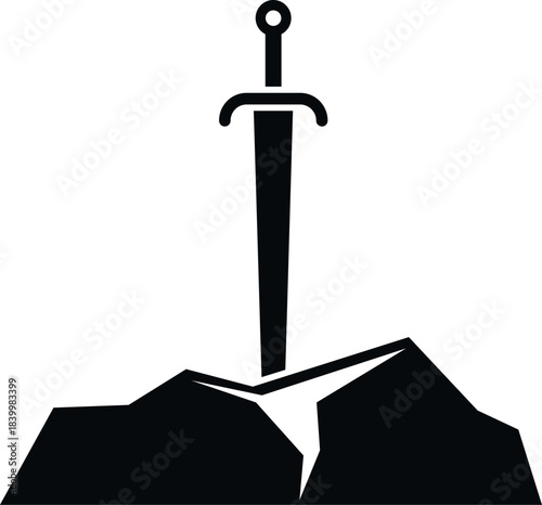 Sword sticking out from cracked rock representing a classic medieval legend