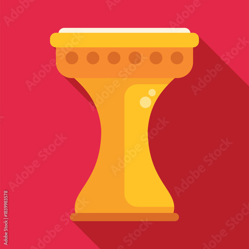 Darbuka, an arabic goblet drum, depicted in flat icon style on a red background