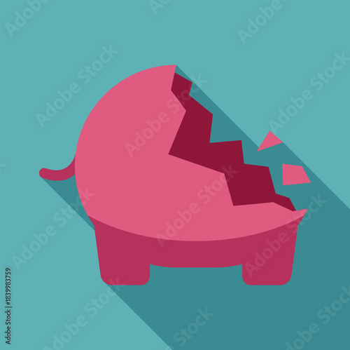 Pink piggy bank icon with a large crack symbolizing financial loss and bankruptcy