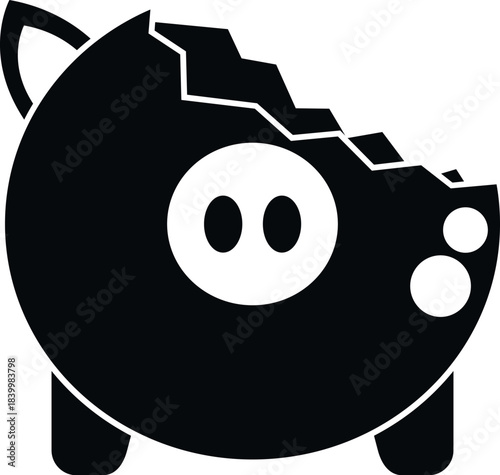 Broken piggy bank icon symbolizing financial problems, bankruptcy, and loss of savings