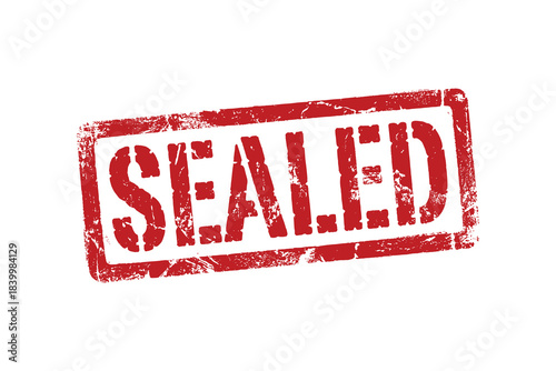Official document approval. Grunge effect. Red rubber stamp on white background. Sealed text.