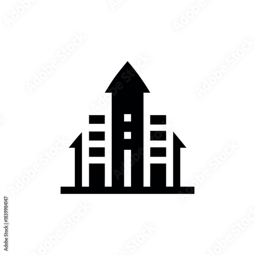 Stylized Skyscraper Logo with Upward Arrow for Growth Business Concept On white Background Vector illustration