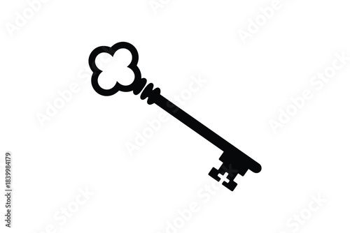 Old key icon on white background. Security symbol. Access solution. Unlock secrecy.