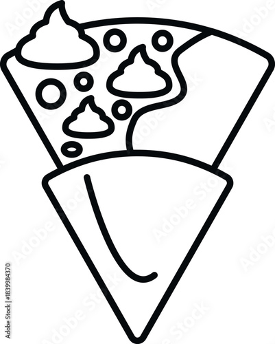 Sweet crepe wrapped in paper with whipped cream and toppings