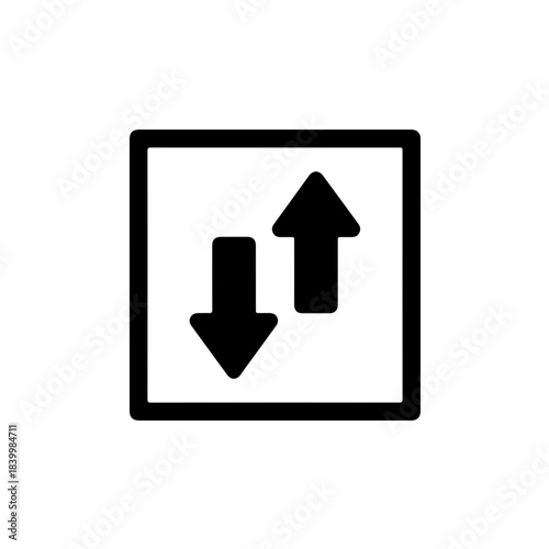 icon symbolizing the comparison or contrast between two statistical variables. A simple data box contains two arrows pointing in opposite directions (one up, one down), representing correlation