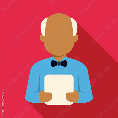 Elderly man icon holding blank paper for text or information