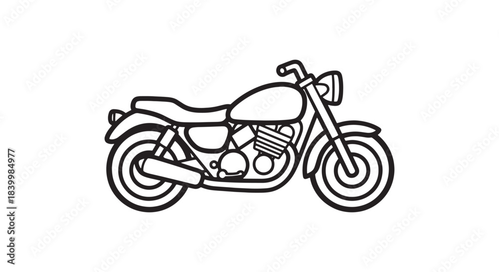 Fototapeta premium Bold outline icon of a traditional motorbike, symbolizing the thrill of the ride, mechanical prowess, and open-road adventures, perfect for design projects