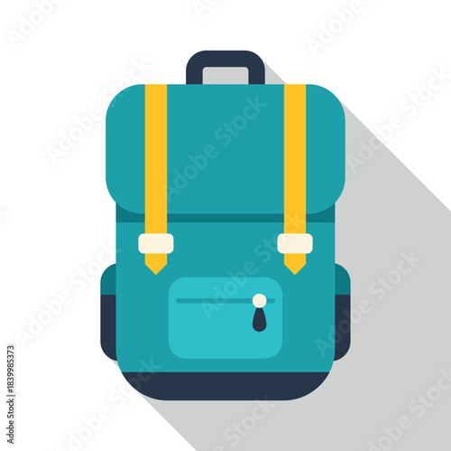 Flat design illustration of a blue backpack, perfect for outdoor adventure and school