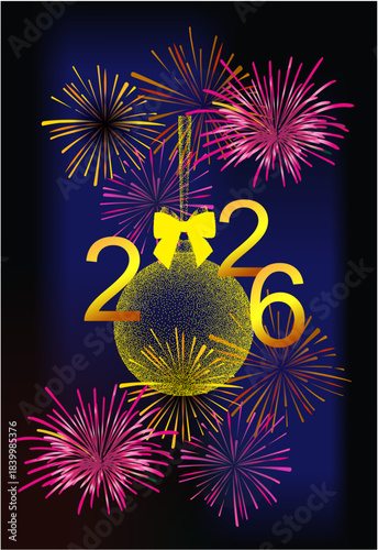 Composition with number and fireworks for New Year