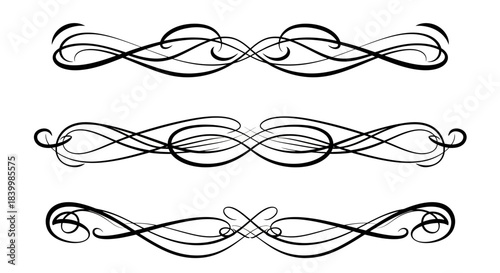 Elegant black ornate flourish dividers and borders, perfect for adding sophisticated style to designs and documents.