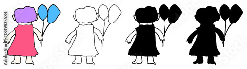 toddler holding two blue balloons in her hands vector