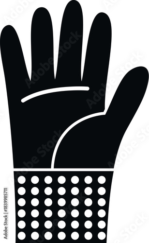 Hand wearing a protective work glove in black and white icon illustration
