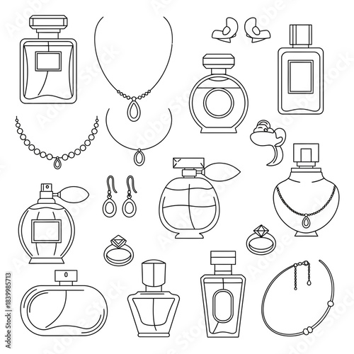 Elegant collection of luxury perfumes and exquisite jewelry showcasing style and sophistication for fashion and beauty brands