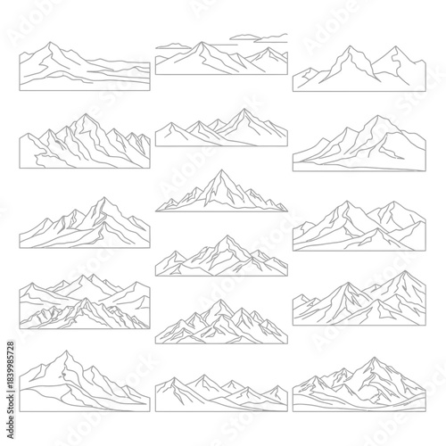 Majestic mountain range outlines create stunning natural landscapes for adventure branding and travel design projects