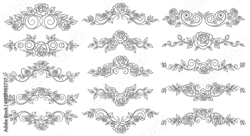 Elegant rose floral ornaments and dividers perfect for invitations, greeting cards, and decorative designs adding timeless beauty and classic charm to any project