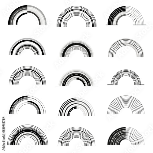 Modern abstract rainbow elements in monochrome shades offer dynamic visual appeal for creative projects and modern design concepts.