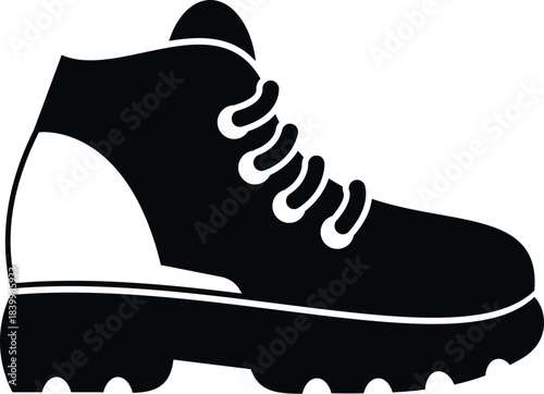 Black silhouette of a trekking boot with laces, ready for adventure