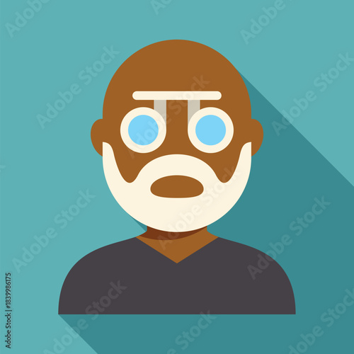 Old man character wearing phoropter for eye exam in a flat design illustration