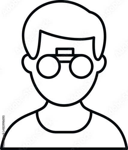Outline illustration of a man with round glasses representing a user profile icon