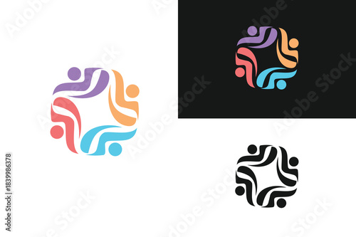 People teamwork logo design vector, network, connected, cooperation, corporate