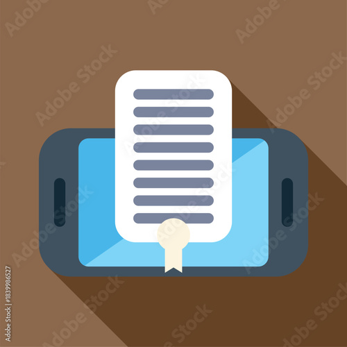 Smartphone screen showing a long document with a ribbon seal for digital certification