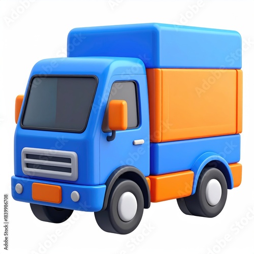 Cartoonish blue delivery truck with orange accents (1)