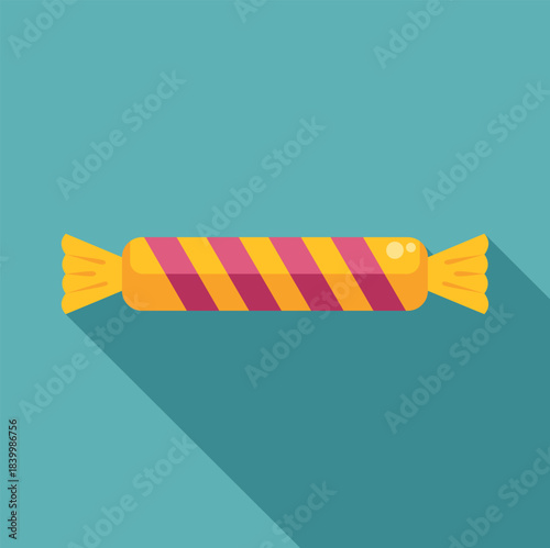 Striped candy in yellow and pink wrapper creating a sweet delicious treat