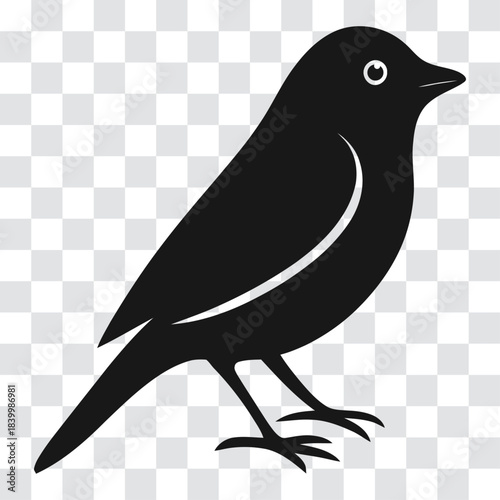 Ortolan Bunting Silhouette – Stylized Perching Songbird Vector on Transparent Background