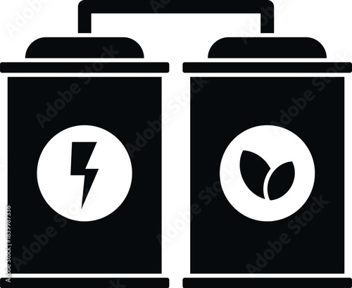 System converting biomass into clean, sustainable power with lightning and leaf symbols