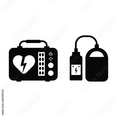 Defibrillator Vector, Silhouette, Illustration