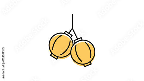 Two yellow paper lanterns hanging simple flat vector illustration for decoration and celebration iso