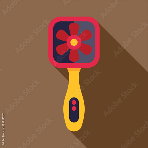 Handheld portable fan providing cooling and comfort on a brown background