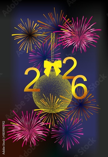 Composition with number and fireworks for New Year