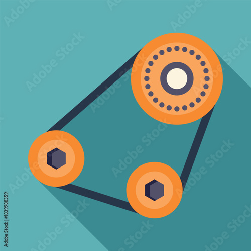 Timing belt mechanism connecting several pulleys, displaying mechanical power transmission