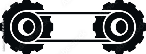Two sprockets linked by a roller chain representing connection and system integration