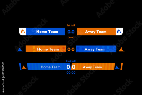 Set of vector modern TV banner for sports broadcasting in orange and blue colors