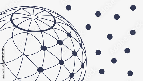 Abstract illustration of a sphere with connected nodes and scattered dots