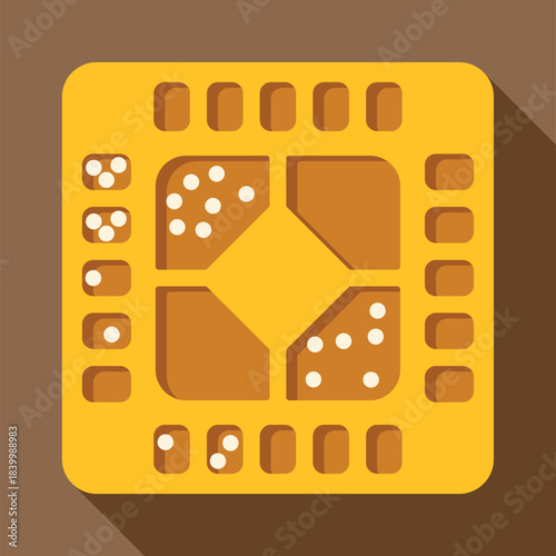 Yellow microchip cpu icon representing technology and digital processing