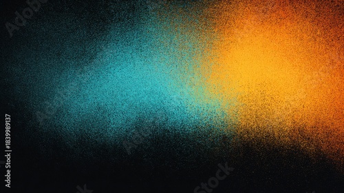 Vibrant orange teal white psychedelic grainy gradient color flow wave on black background, music cover dance party poster design