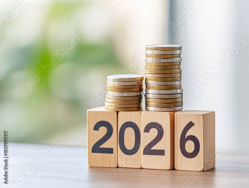 Wallpaper Mural Financial growth projections for 2026 business insights coin stacks modern office close-up view future planning Torontodigital.ca