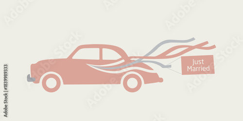 Minimalist Just Married Wedding Car Retro Honeymoon Celebration Art