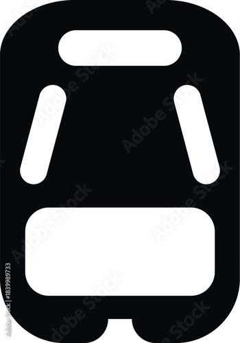 Subway train front flat vector icon representing public rail transport