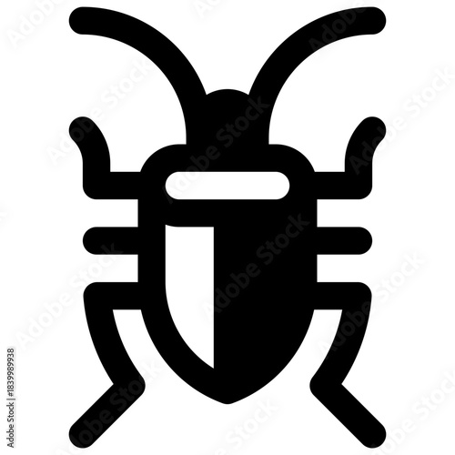 Bug. Outlined stroke vector icon with black-filled details.