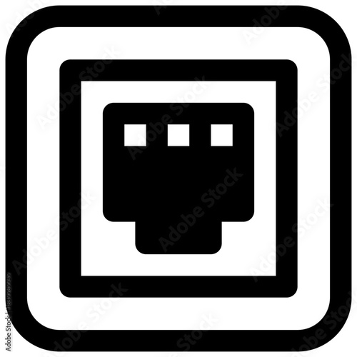 Ethernet port. Outlined stroke vector icon with black-filled details.