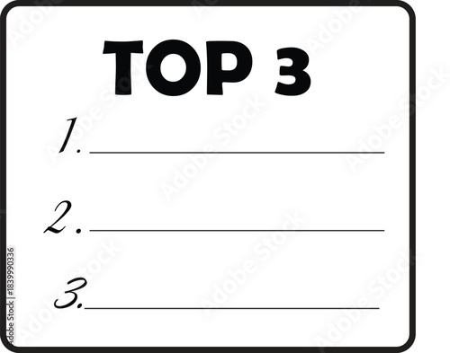 A blank template for a 'TOP 3' list with numbered lines for ranking items.