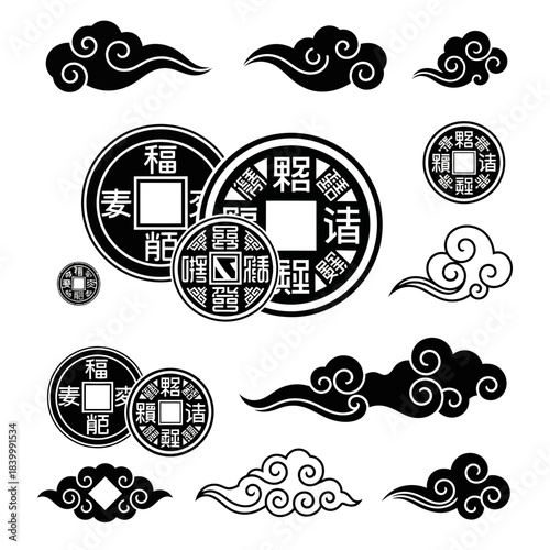 Traditional Chinese Auspicious Clouds and Coins
